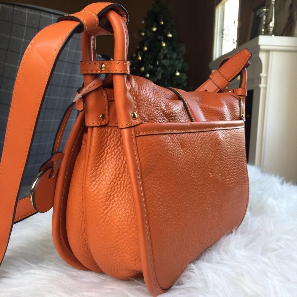 NWT Michael Kors Jamie Large Saddle Crossbody Leather Orange - Picture 2 of 5
